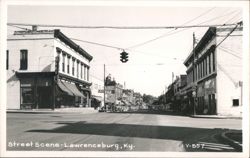 Downtown Street Scene with Businesses and Traffic Light Postcard