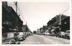 Downtown Street Scene with Vintage Cars and Shops, Lawrenceburg, KY Postcard