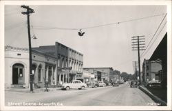 Street Scene with Post Office, Cars, and Businesses Postcard