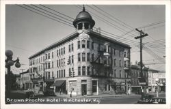 Brown Proctor Hotel with Corner Dome and Street View Postcard