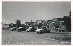 Gray Mountain Trading Post on U.S. 89 with classic cars, Arizona Postcard