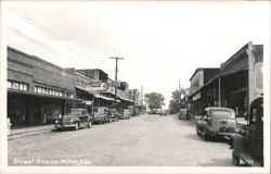 Street Scene with Mable's Cafe, Krentzman's Department Store, and Cars Postcard