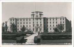 Veterans Hospital building with flagpole and landscaped grounds Postcard