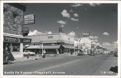 Santa Fe Avenue, Flagstaff street scene with cafes and businesses Postcard