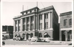 City Hall and Police Station with Vintage Cars Postcard