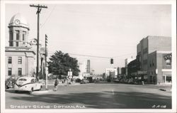 Dothan, AL Street Scene with Clock Tower and Sears Postcard