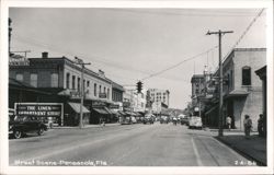 Downtown Pensacola Street Scene with Shops and Vintage Cars Postcard
