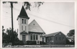 First Baptist Church with Steeple and Stained Glass Postcard