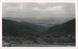 Mountain Valley Scenic Overlook with Vintage Car Postcard
