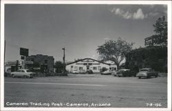 Street view of Cameron Trading Post, Chevron Gas Station, and Hotel Court Postcard