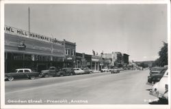 Goodwin Street, Prescott, Arizona - Sam Hill Hardware & vintage cars Postcard