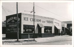 Greyhound Bus Depot, Ice Cream & Sodas, Gerlach Motor Co. Postcard