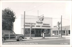 Roberts-Rexall Drug Store, Fort Walton with Vintage Car Postcard