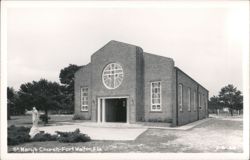 St. Mary's Church, brick building with distinctive circular window Postcard