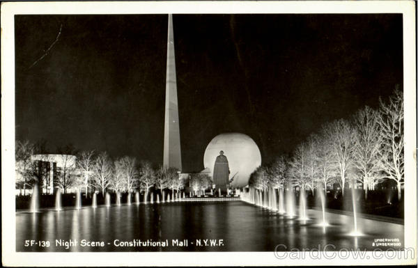 Night Scene Constitutional Mall New York 1939 NY World's Fair