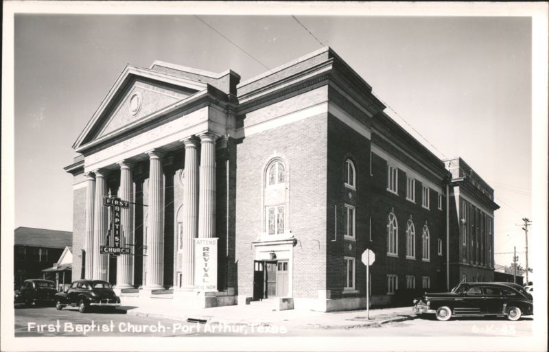 First Baptist Church with Revival Banner, Port Arthur Texas