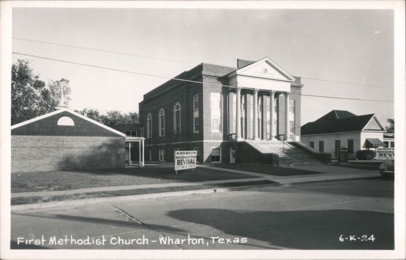 First Methodist Church with Revival Sign Wharton Texas