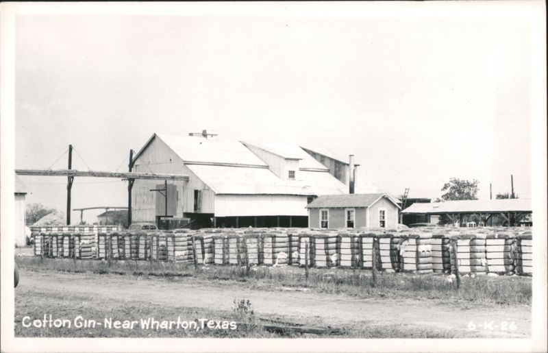 Cotton Gin with Bales of Cotton Stacked in Rows Wharton Texas