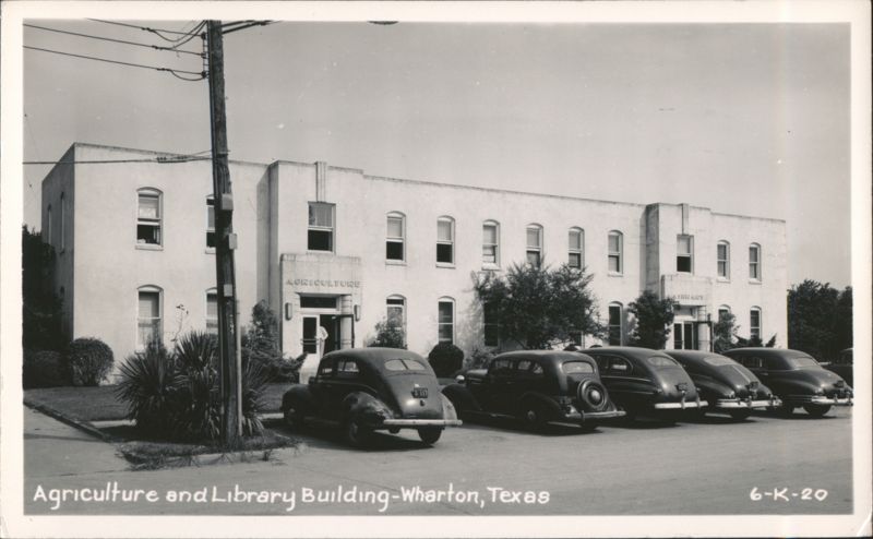 Agriculture and Library Building with Vintage Cars Wharton Texas
