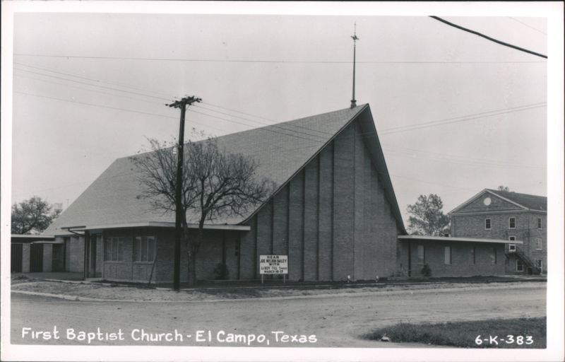 First Baptist Church with Steep Roof and Cross El Campo Texas
