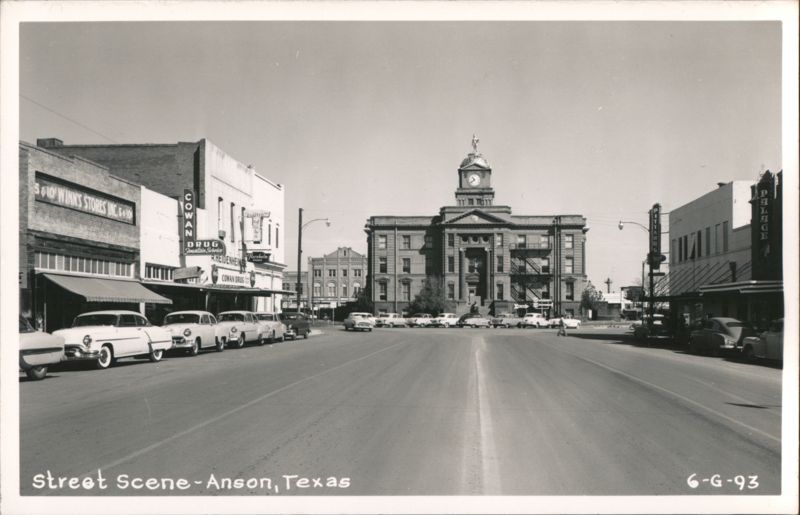 Main Street View with Courthouse and Clock Tower Anson Texas