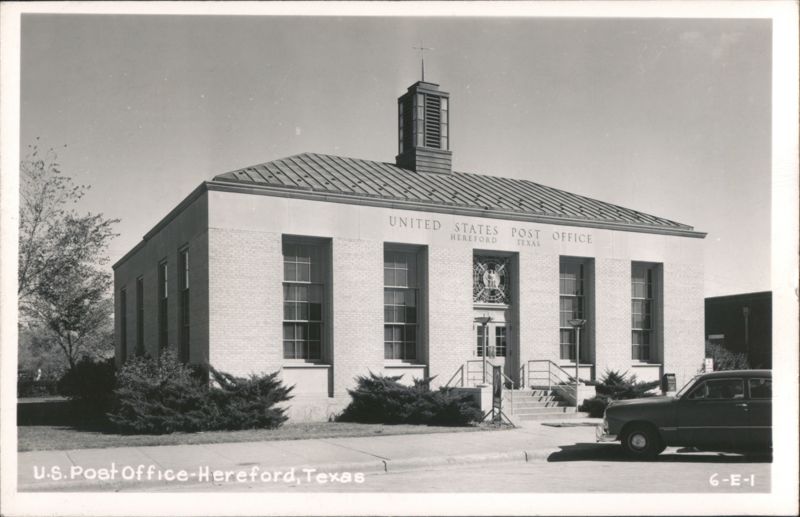 U.S. Post Office building with car, Hereford, Texas