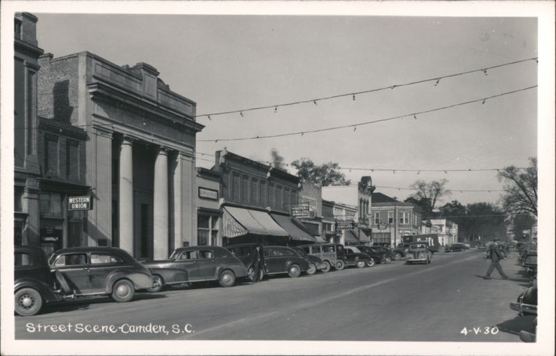 Downtown Street Scene with Cars and Businesses, Camden, SC South Carolina