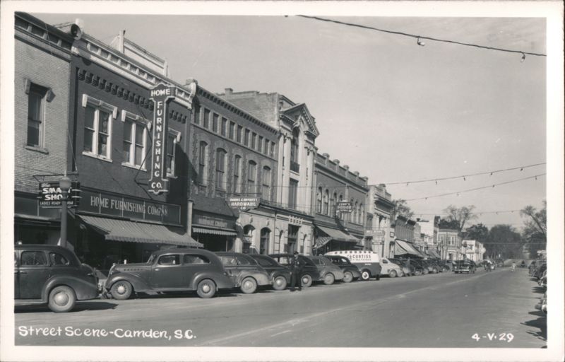 Main Street with Businesses and Vintage Cars, Camden South Carolina