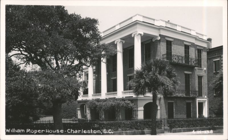 William Roper House with Grand Columns and Lush Trees Charleston South Carolina
