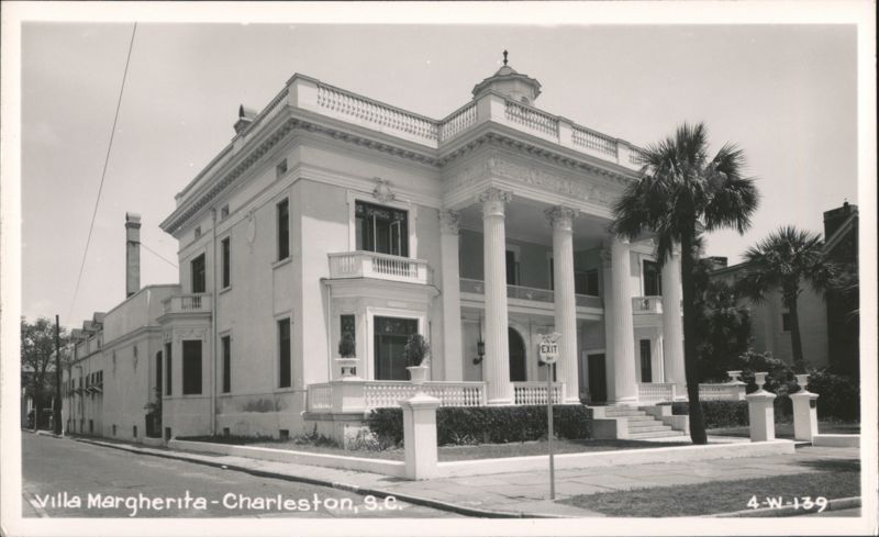 Villa Margherita, Grand Neoclassical Building with Columns and Palm Trees Charleston South Carolina
