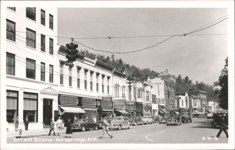 Street Scene with Cars and Businesses Hot Springs Arkansas