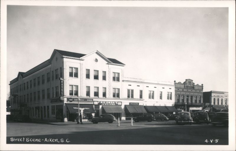 Downtown Aiken Street Scene with Friedman's Jewelers and Shops South Carolina