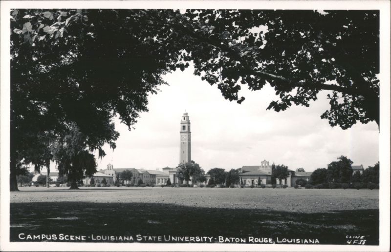 Campus Scene with Clock Tower, Louisiana State University, Baton Rouge