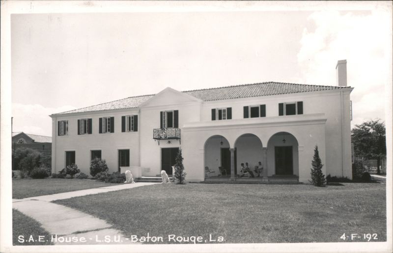 S.A.E. House at LSU, large white building with front porch Baton Rouge Louisiana