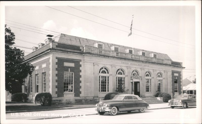 U.S. Post Office Building with Vintage Cars Morgan City Louisiana