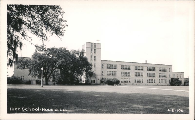 High School Building with Tower and Grassy Lawn Houma Louisiana