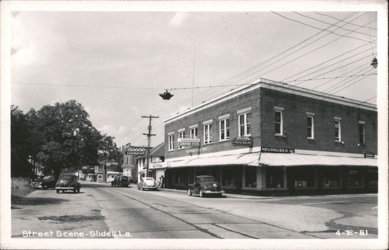 Street Scene with Cusimano's, Gordon's Feeds, Frigidaire, Neuhauser Inc. Slidell Louisiana