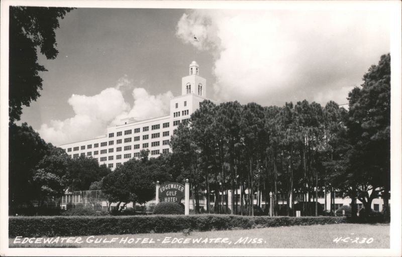 Edgewater Gulf Hotel with Tower and Pine Trees Mississippi