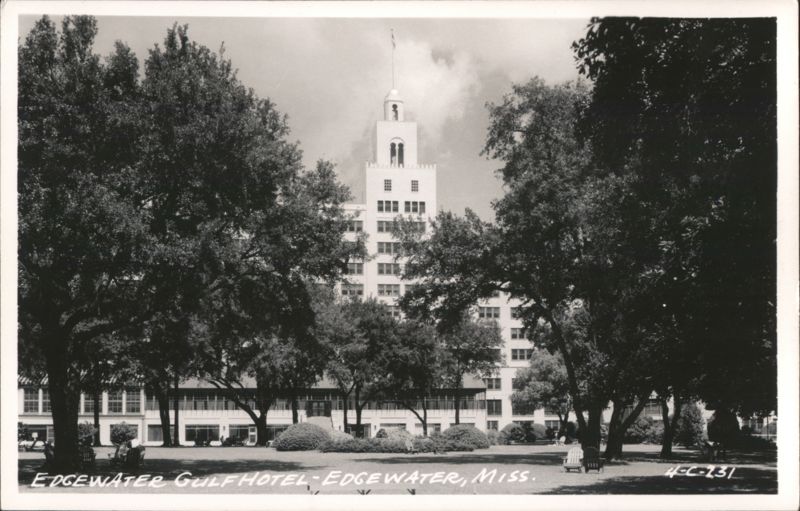 Edgewater Gulf Hotel with Tower and Lush Trees Mississippi