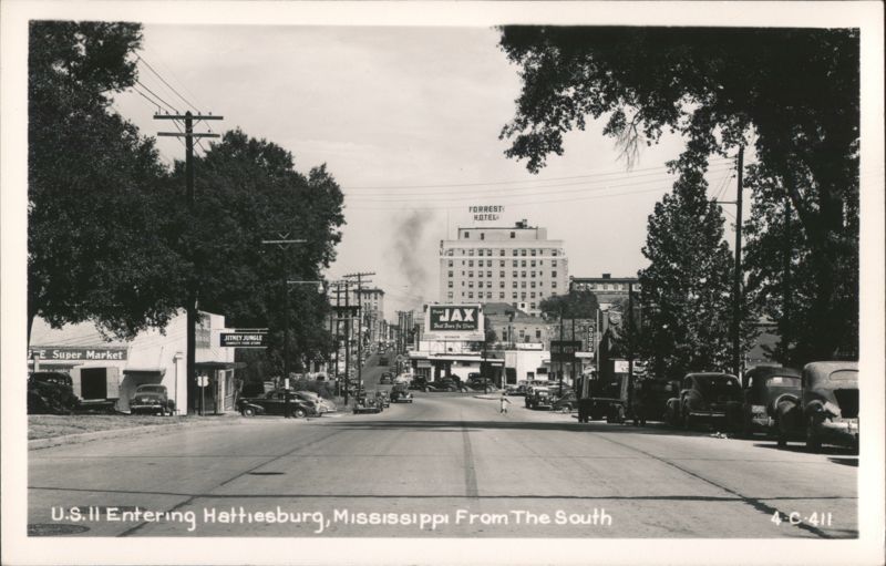 U.S. II Entering Hattiesburg From The South, Forrest Hotel Mississippi