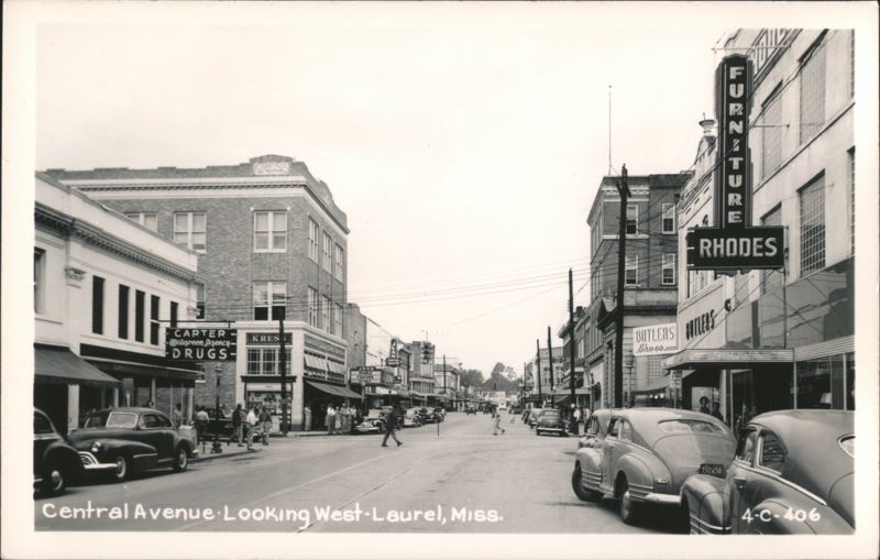 Central Avenue, Laurel, MS - Cars, Rhodes Furniture, Kress, Carter-Walgreens Mississippi