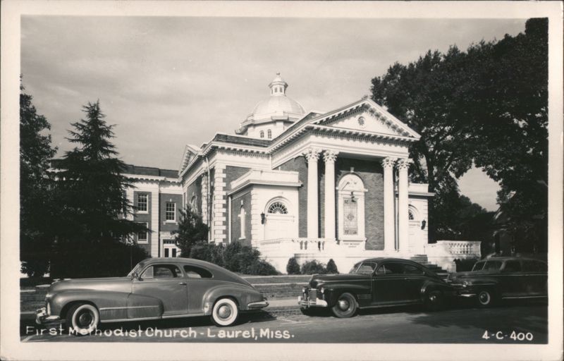 First Methodist Church, Laurel, Mississippi with Vintage Cars