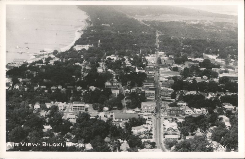 Aerial View of Coastal Town with Main Road and Buildings Biloxi Mississippi