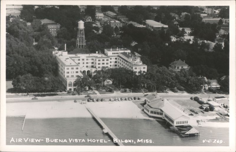 Air View of Buena Vista Hotel, Beach, and Pier Biloxi Mississippi