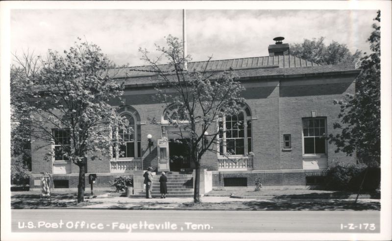 U.S. Post Office building with arched windows and trees Fayetteville Tennessee