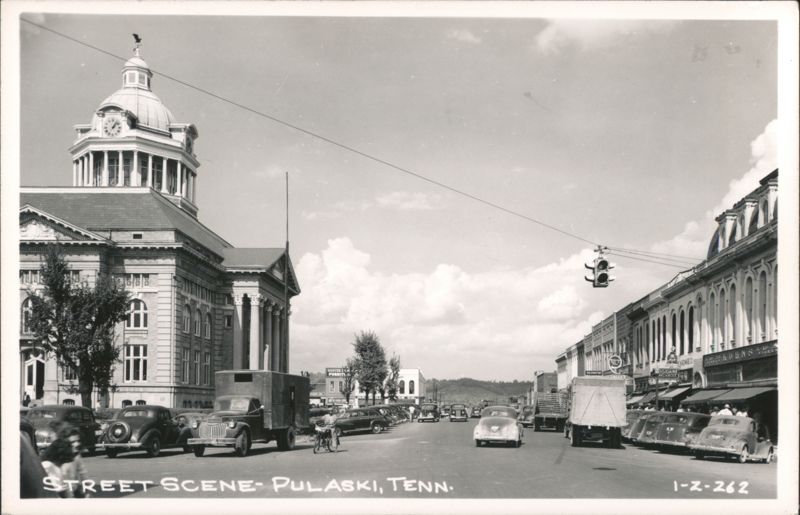Street Scene with Courthouse and Cars Pulaski Tennessee