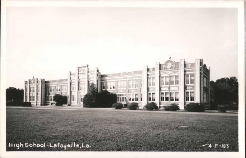 High School building with large lawn, Lafayette Louisiana