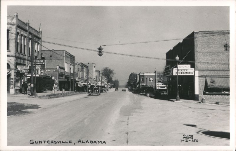 Main Street View with Businesses and Cars, Guntersville Alabama