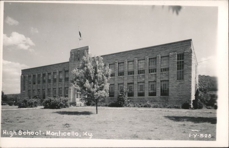 Monticello High School, Stone Building with Flagpole Kentucky