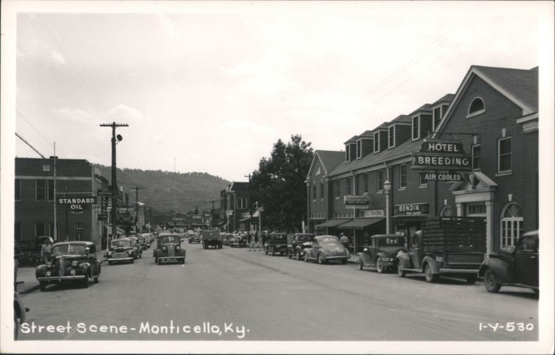 Street Scene with Hotel Breeding and Standard Oil, Monticello, KY Kentucky